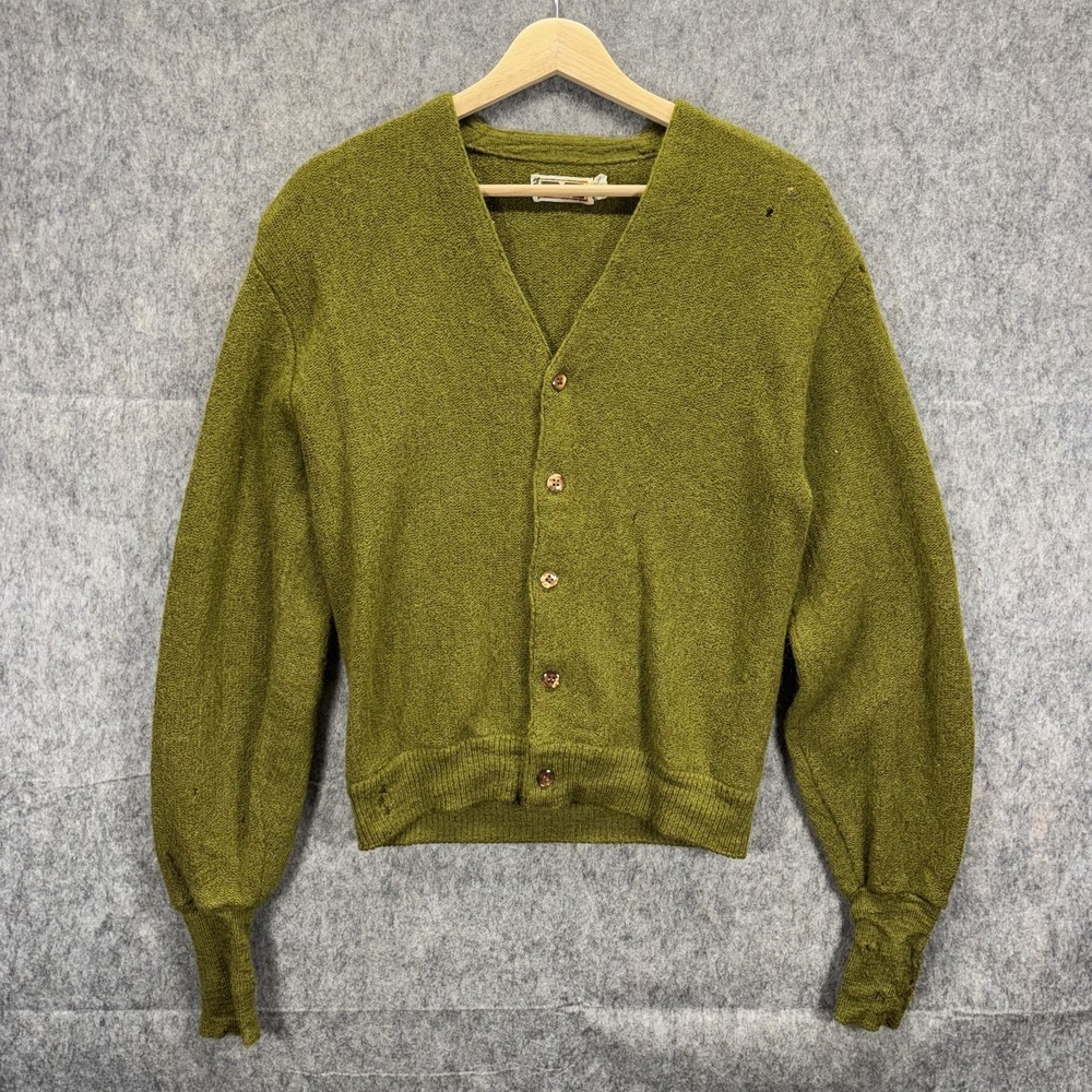 True Vintage 1960s Mohair Wool Cardigan Sweater Green Medium USA Kurt Cobain
